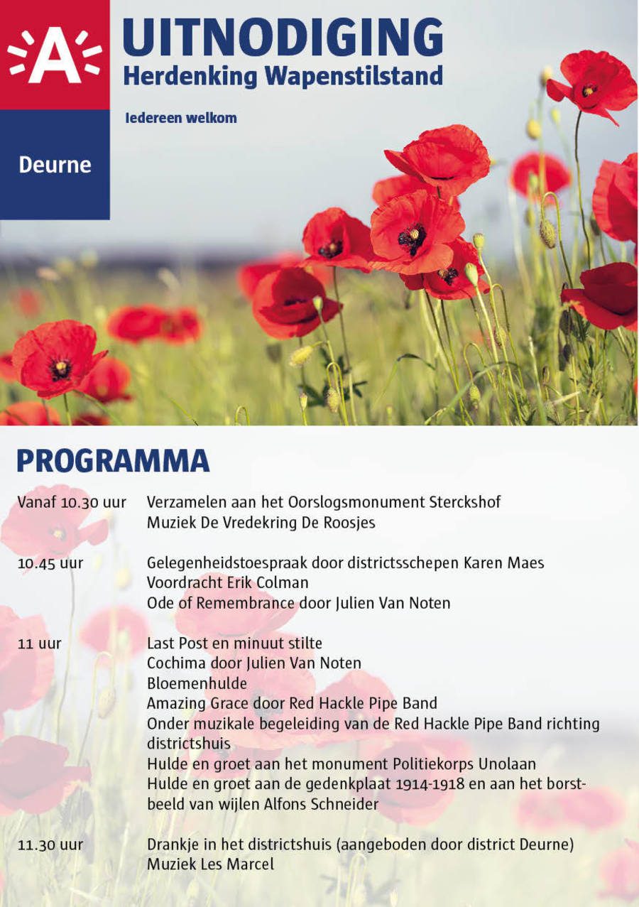 Uitnodiging herdenking Wapenstilstand